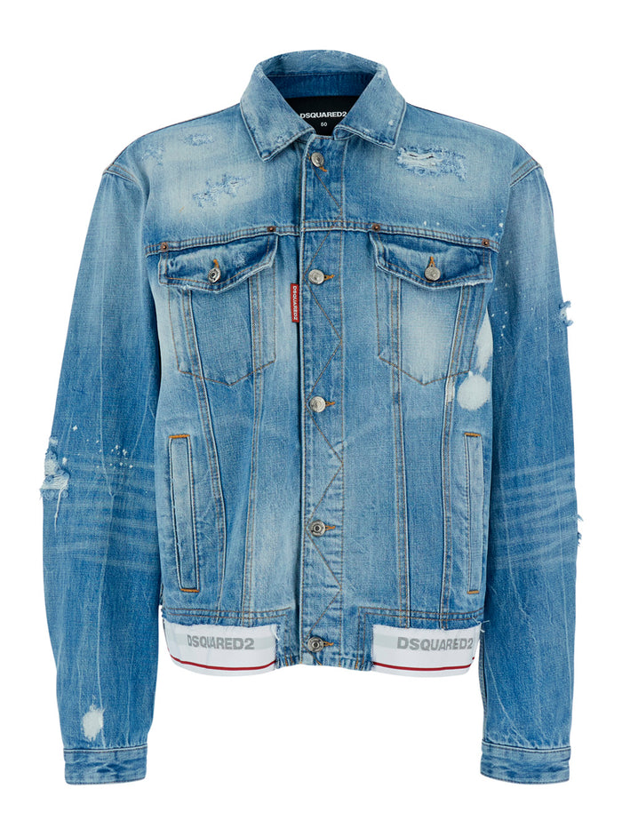 Blue Over Fit Jacket With Front Closure And Side Pockets For Women Light Cotton