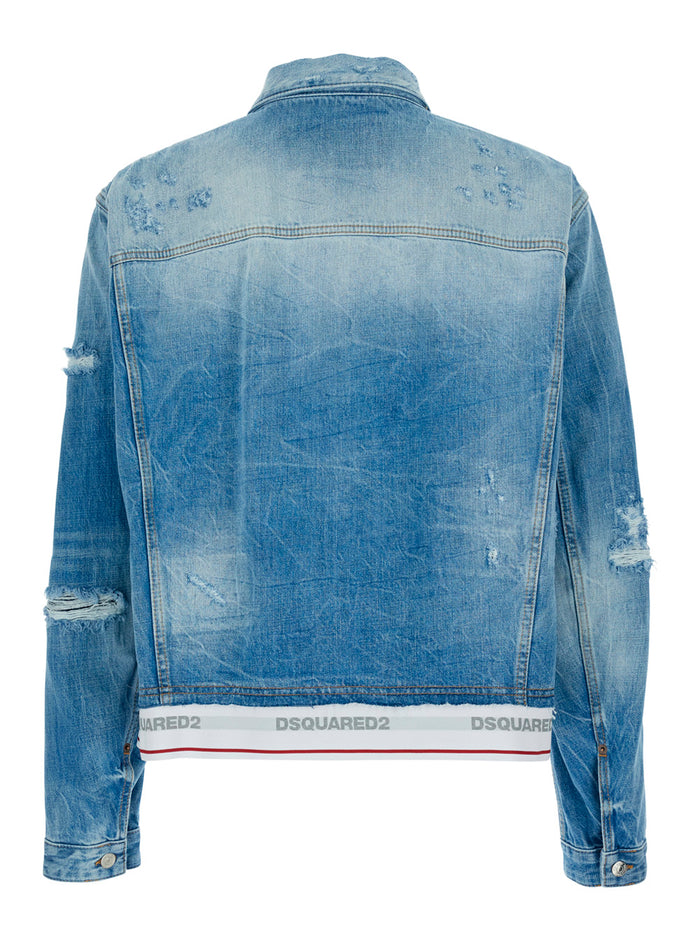 Blue Over Fit Jacket With Front Closure And Side Pockets For Women Light Cotton