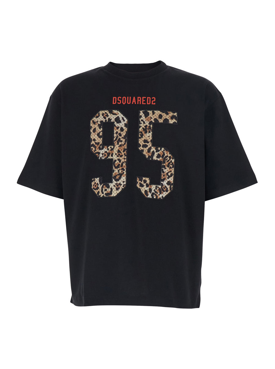 T-Shirt With Maxi Logo Black Cotton T-shirts