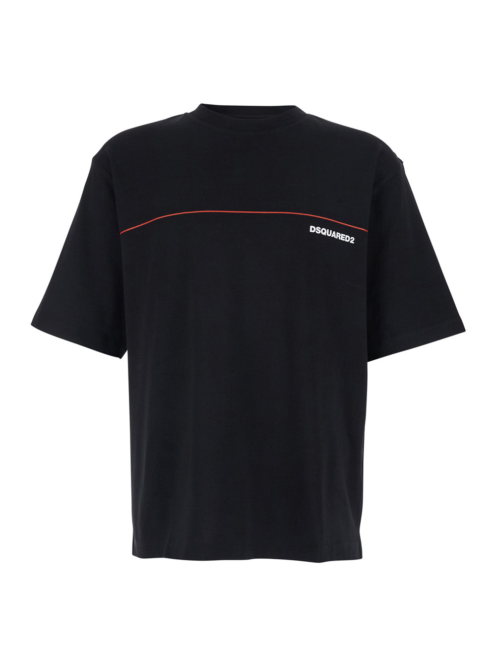 Black T-shirt with Raised Collar and Logo on Front for Men Cotton Tshirts Polo Shirts