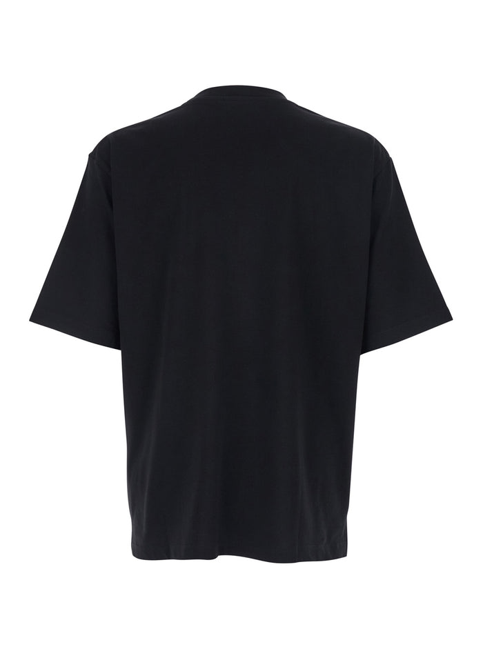 Black T-shirt with Raised Collar and Logo on Front for Men Cotton Tshirts Polo Shirts