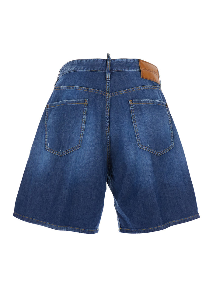 Denim Shorts Blue With Five-Pocket Details In Cotton For Men Blu Elastane And Bermuda