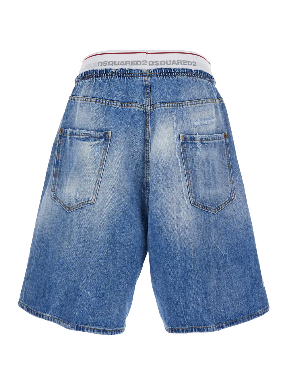 Logo Elastic Denim Shorts Blue With Waist And Front In Cotton For Men Blu Bermuda