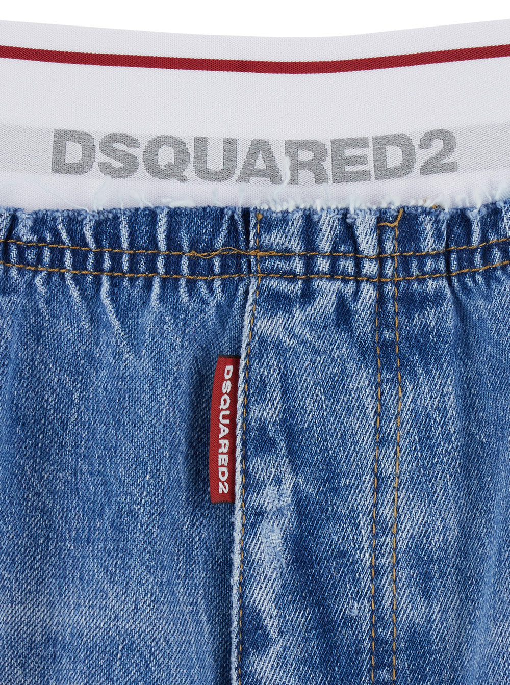 Logo Elastic Denim Shorts Blue With Waist And Front In Cotton For Men Blu Bermuda