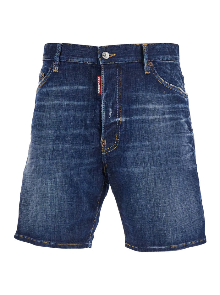 DENIM SHORTS Blue with five pockets and frayed hem in Cotton Men Blu Elastane Bermuda