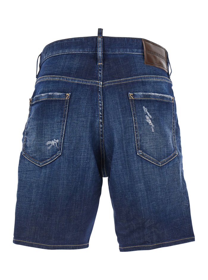 DENIM SHORTS Blue with five pockets and frayed hem in Cotton Men Blu Elastane Bermuda