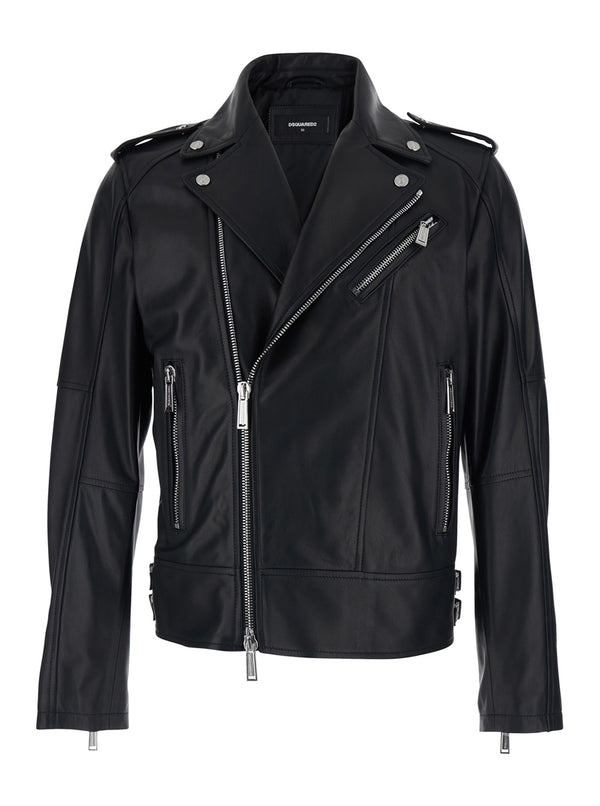 Leather Jacket Black With Three Zip Pockets Coat