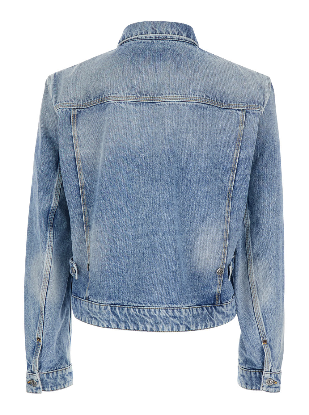 Mens 70s Jacket with Classic Collar and Four Front Pockets in Light Blue Denim Cotton Outerwear