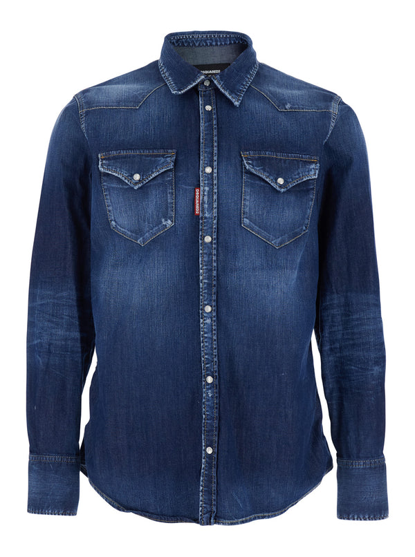 Shirt Classic Collar Blue Denim Cotton
