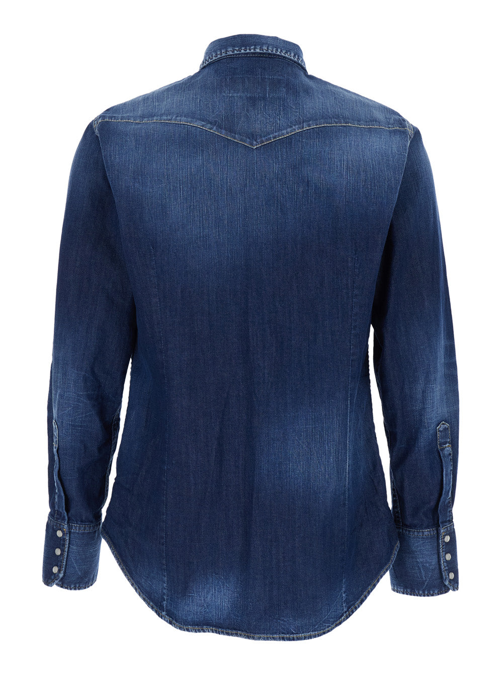 Classic Collar Shirt with Two Front Pockets in Blue Denim for Men Blu Cotton Elastane And Blouses