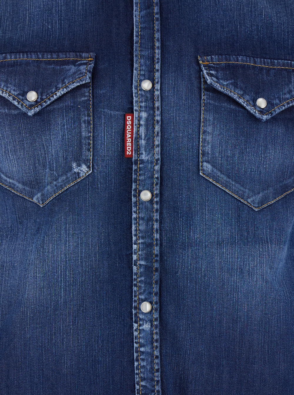 Classic Collar Shirt with Two Front Pockets in Blue Denim for Men Blu Cotton Elastane And Blouses