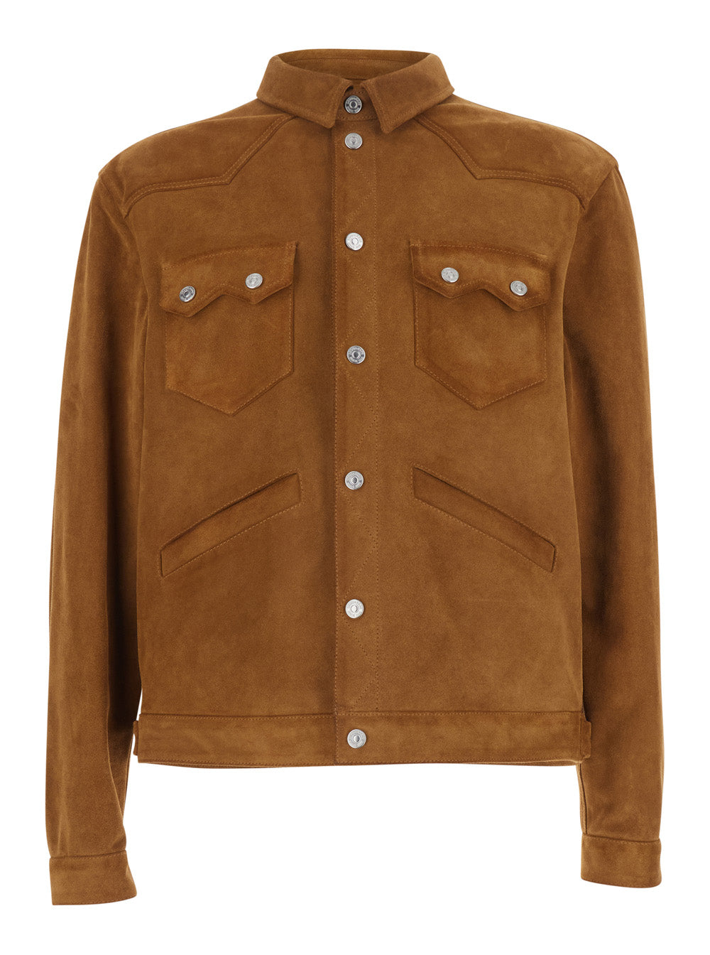 Brown Suede Jacket with Classic Collar and Front Pockets for Men Outerwear