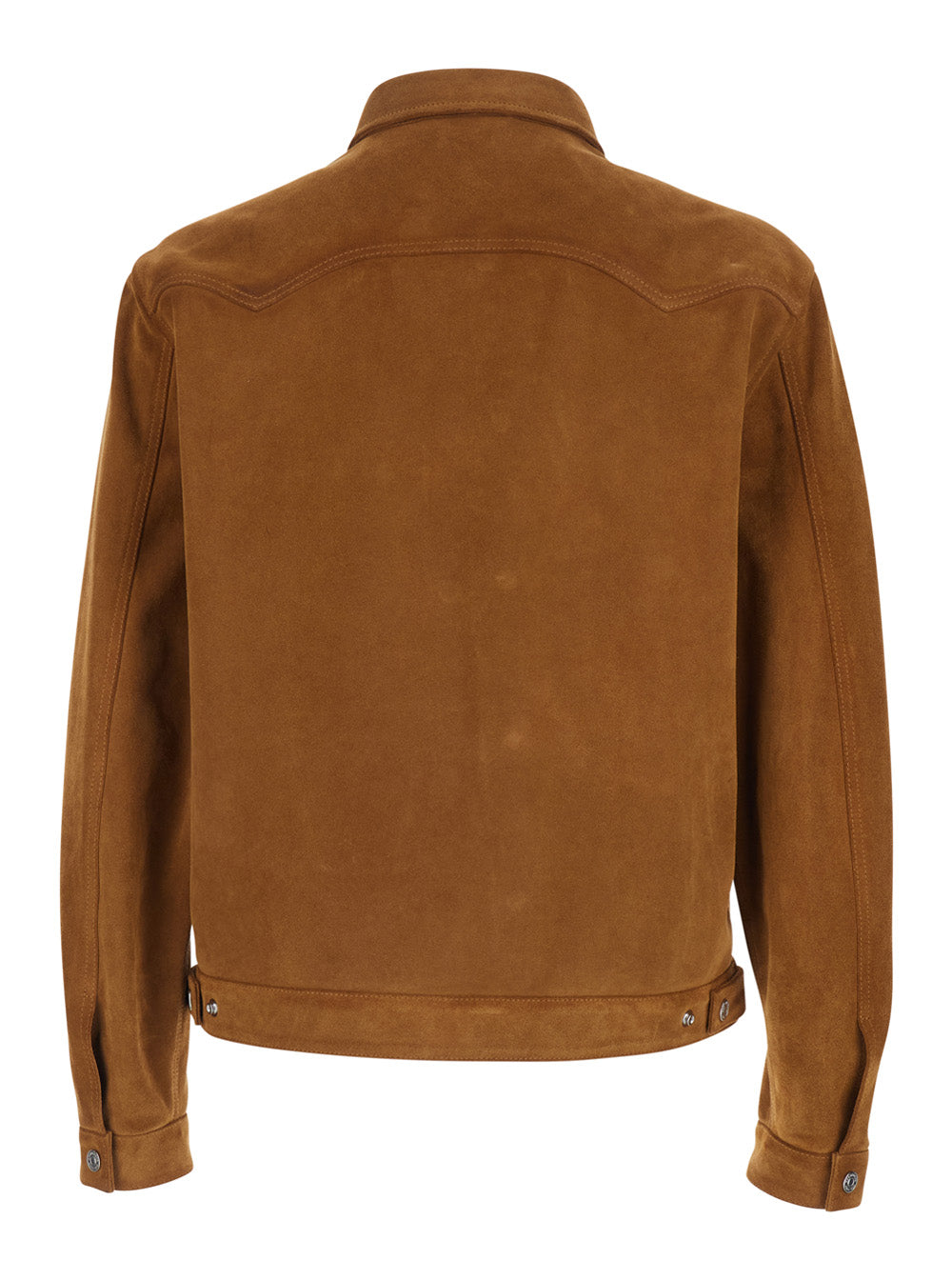 Brown Suede Jacket with Classic Collar and Front Pockets for Men Outerwear