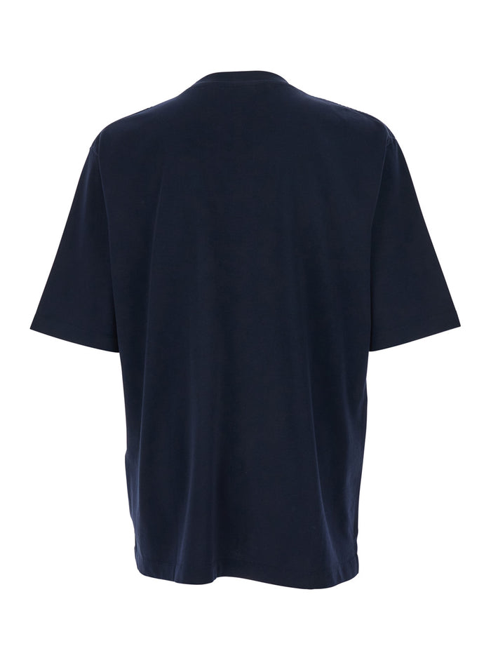 Blue T-shirt with Logo Print on the Front for Men Blu Cotton Tshirts And Polo Shirts