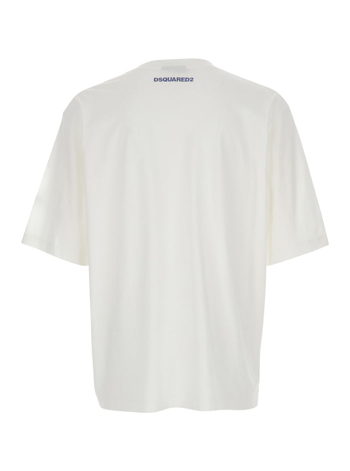 Mens White Cotton Crew Neck T-Shirt with Front Print Tshirts And Polo Shirts