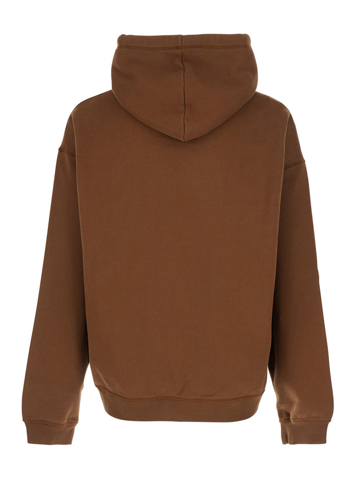 Brown Hoodie with Drawstring and Logo Lettering on the Front in Cotton for Men Sweatshirts