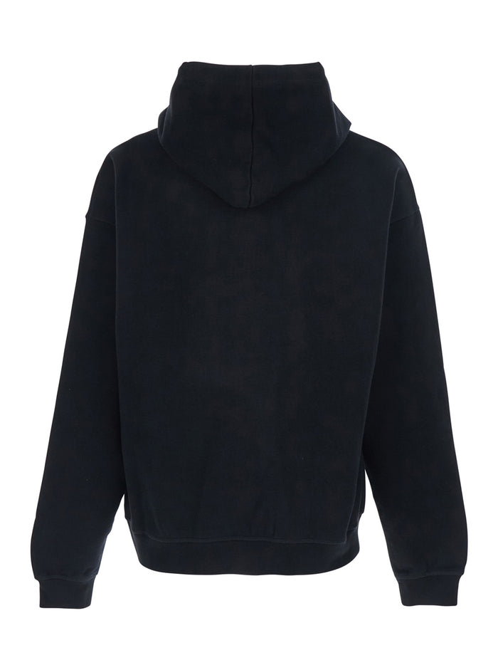 Black Hoodie with Drawstring and Lettering Logo on the Front in Cotton for Men Sweatshirts