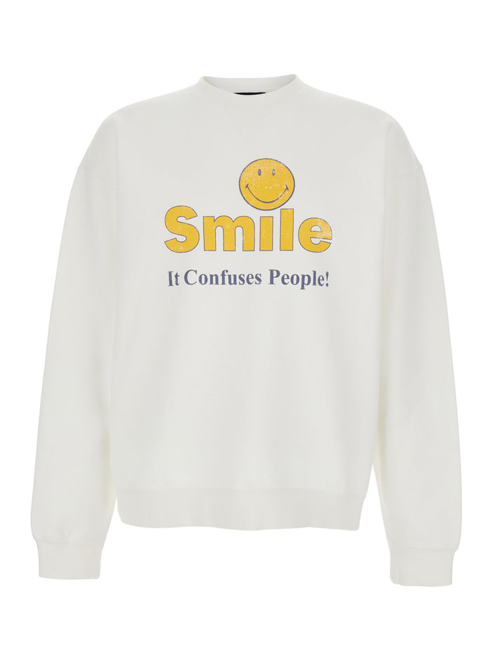 White Cotton Crew Neck T-Shirt with Front Print for Men Sweatshirts