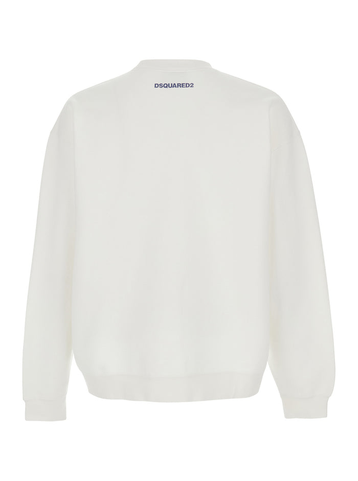 White Cotton Crew Neck T-Shirt with Front Print for Men Sweatshirts