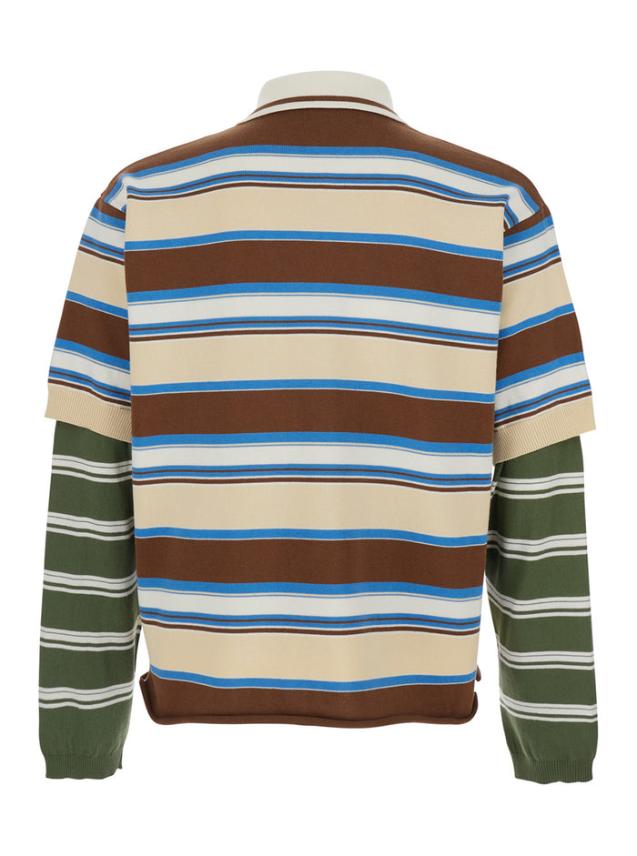 Polo with Logo Lettering on the Front and All-Over Striped Print in Multicolor Cotton for Men Tshirts Shirts