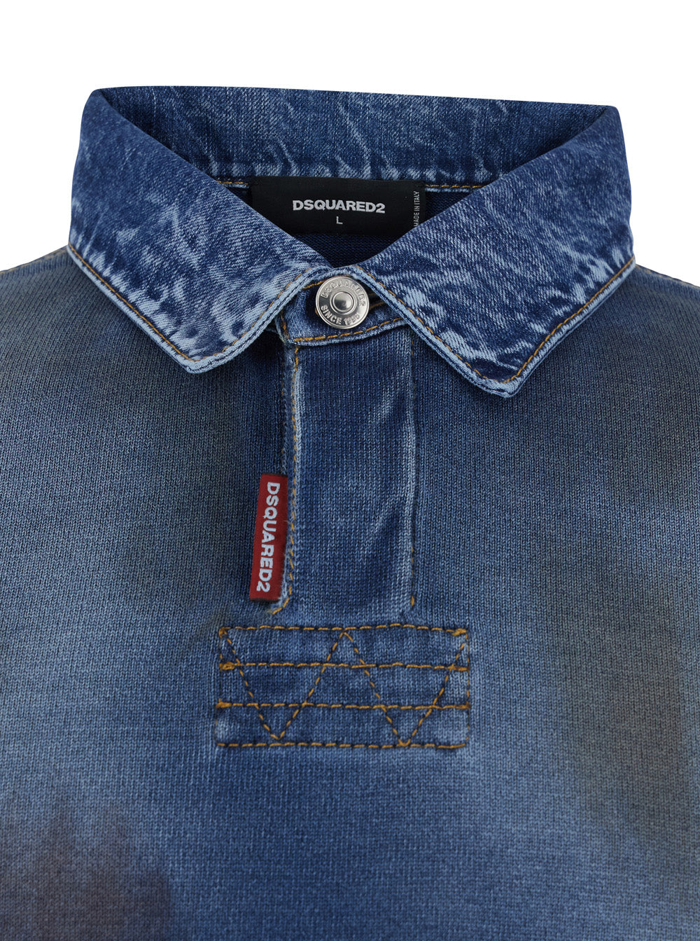 Blue Cotton Polo Collar Sweatshirt with Distressed Effect for Men Blu Sweatshirts