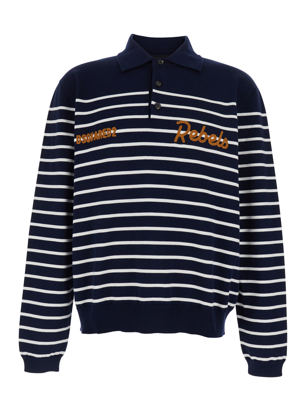 Long Sleeve Polo with Logo Embroidery on the Front and All-Over Stripes in Blue Cotton for Men Blu Jersey