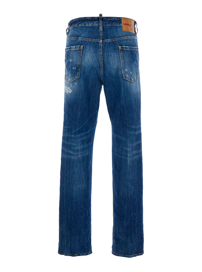 Jeans 642 with All-Over Ripped Details and Logo Patch on the Back in Blue Denim for Men Blu Cotton