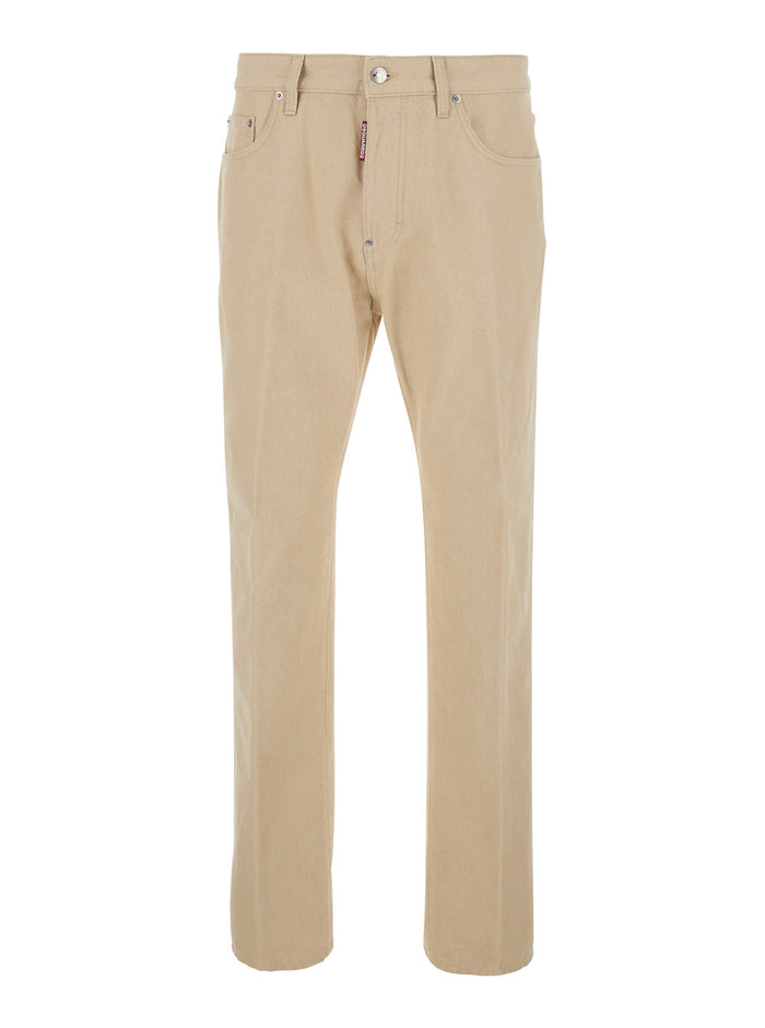 642 Beige Jeans With Logo Patch On The Back Denim For Men Cotton