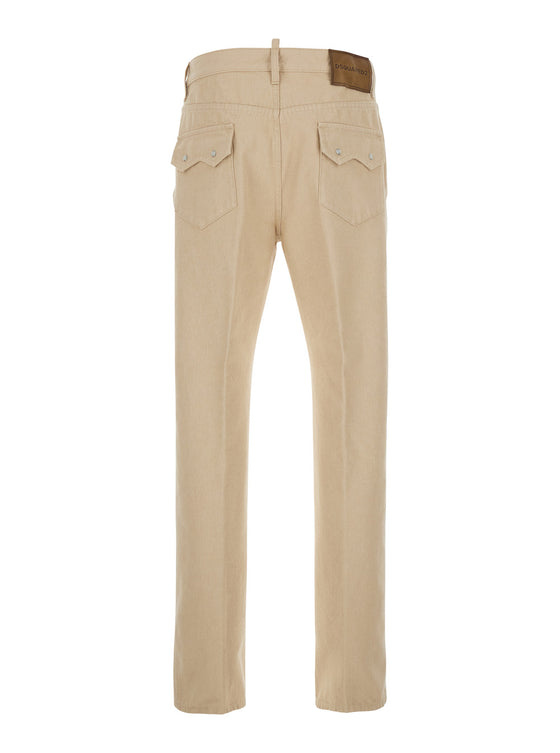 642 Beige Jeans With Logo Patch On The Back Denim For Men Cotton