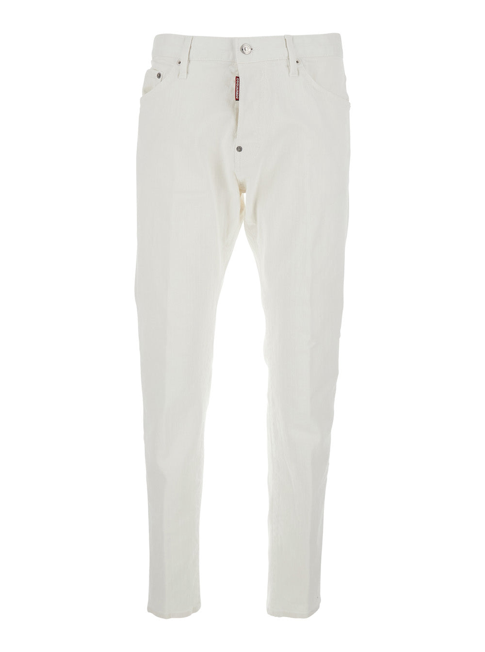 Five-pocket jeans with logo patch on the back in white cotton for men Elastane