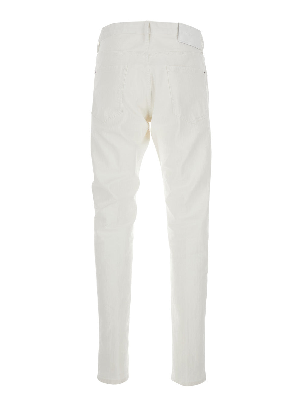 Five-pocket jeans with logo patch on the back in white cotton for men Elastane