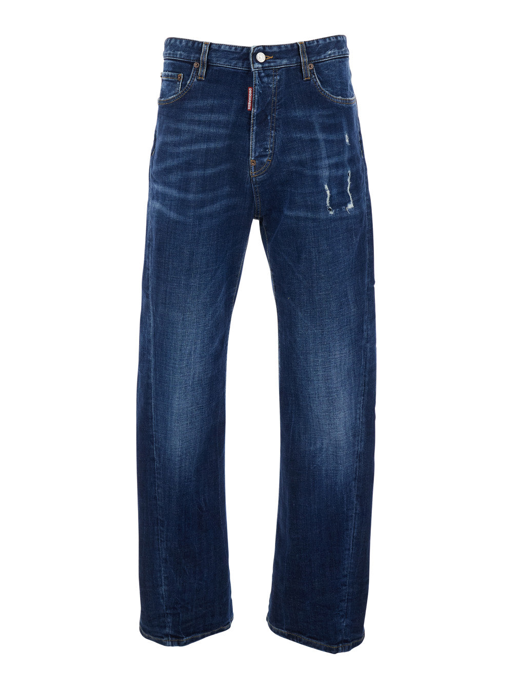 Five-pocket design faded blue denim jeans for men Blu Cotton