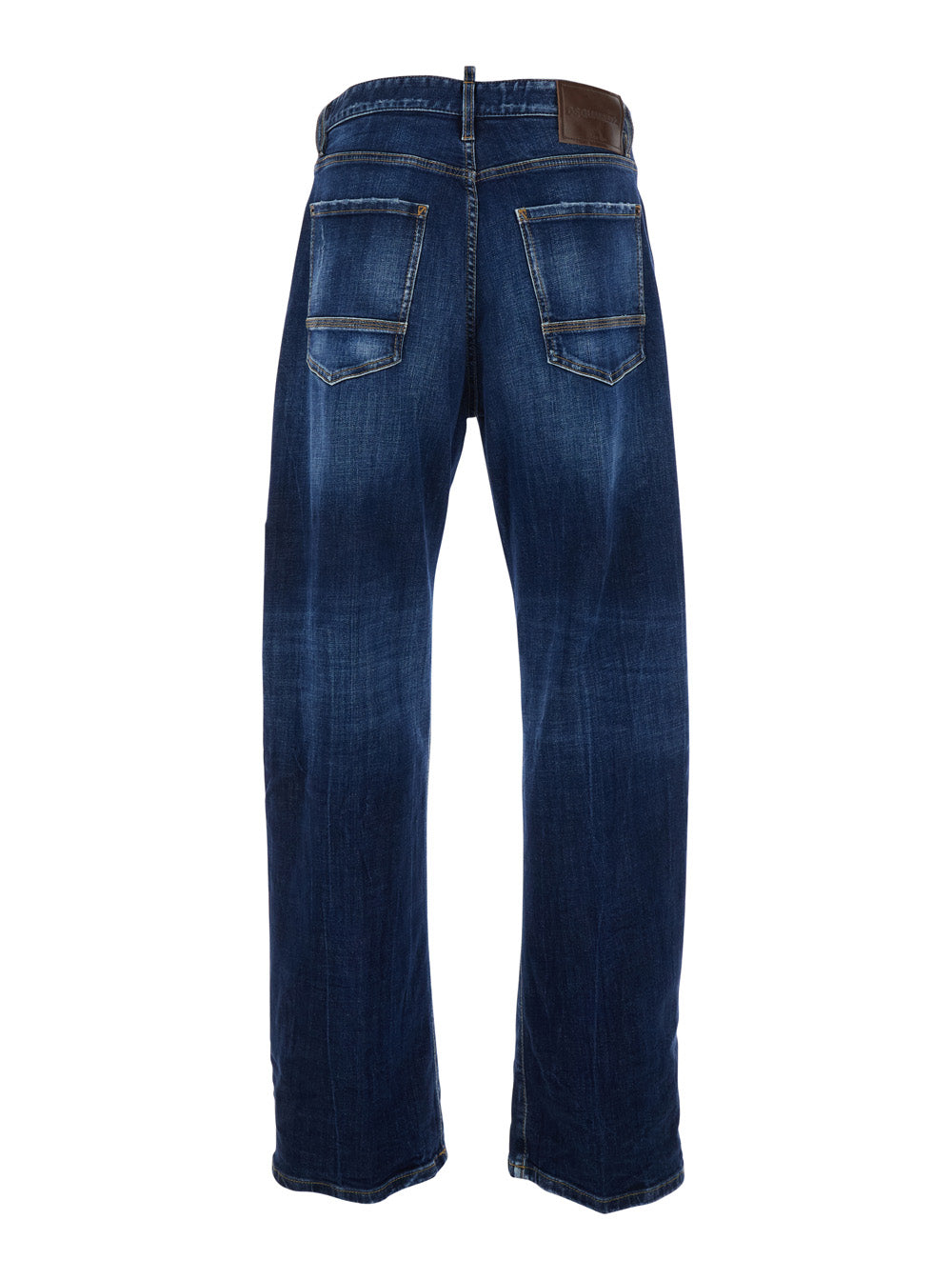 Five-pocket design faded blue denim jeans for men Blu Cotton