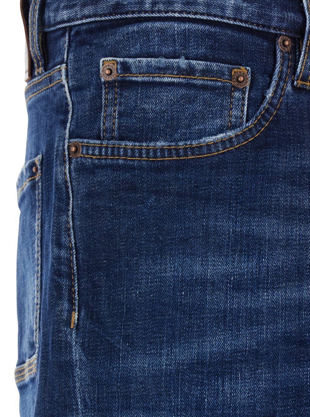 Five-pocket design faded blue denim jeans for men Blu Cotton