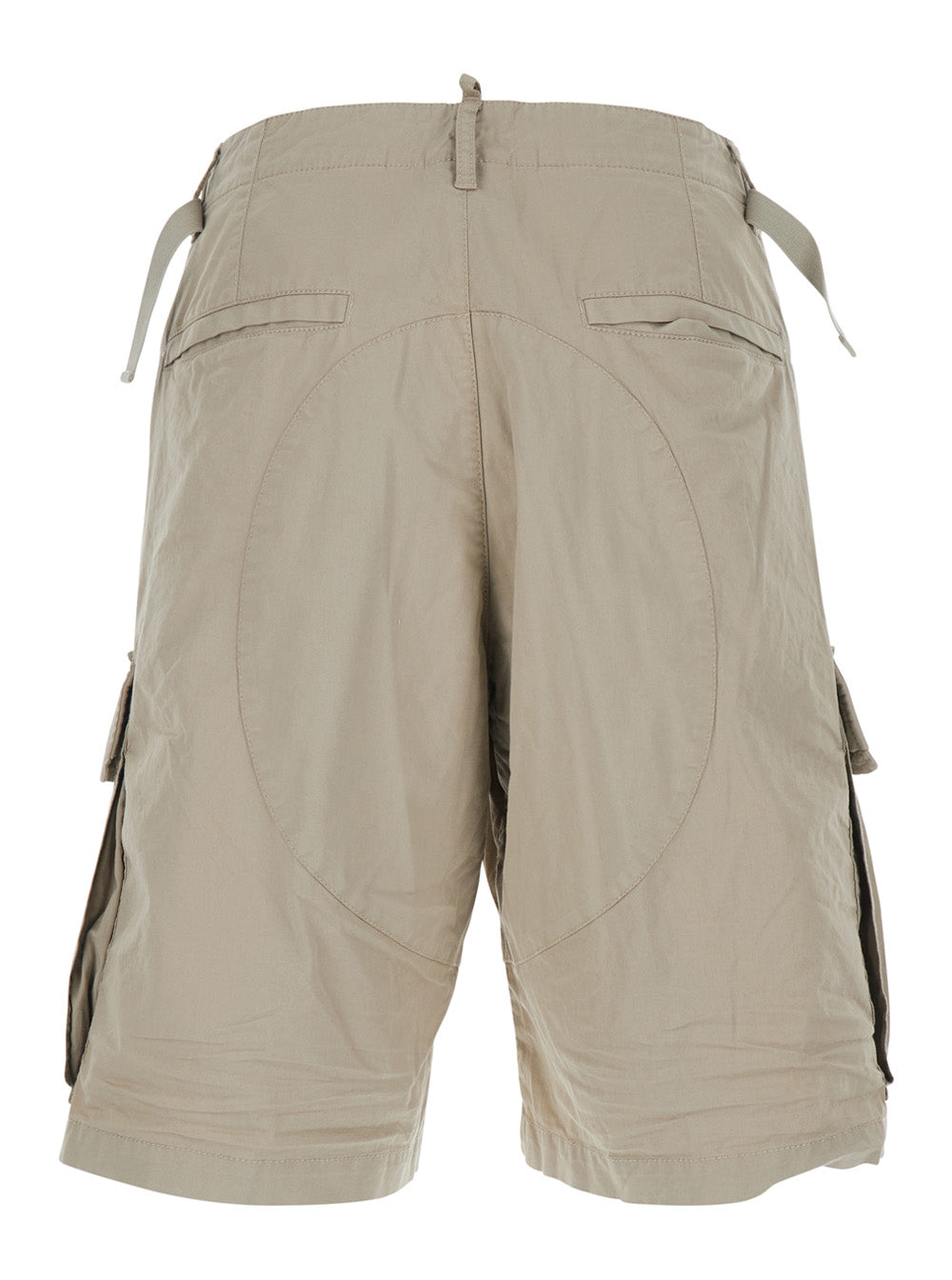 Beige Shorts with Wide Leg and Four Pockets Flap Button in Stretch Cotton for Men Elastane Bermuda