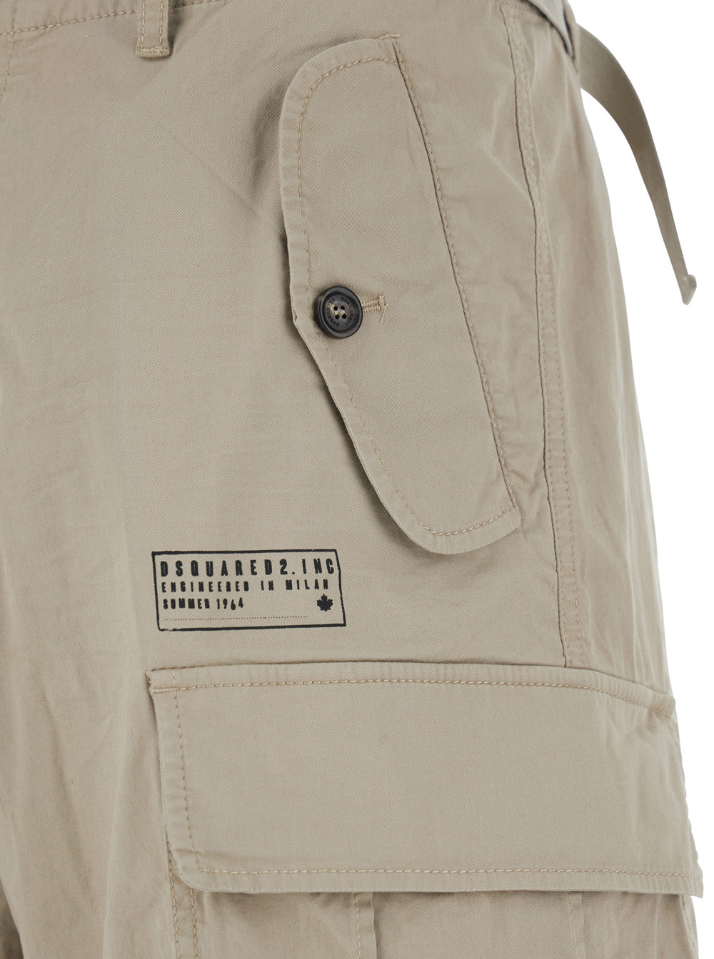 Beige Shorts with Wide Leg and Four Pockets Flap Button in Stretch Cotton for Men Elastane Bermuda