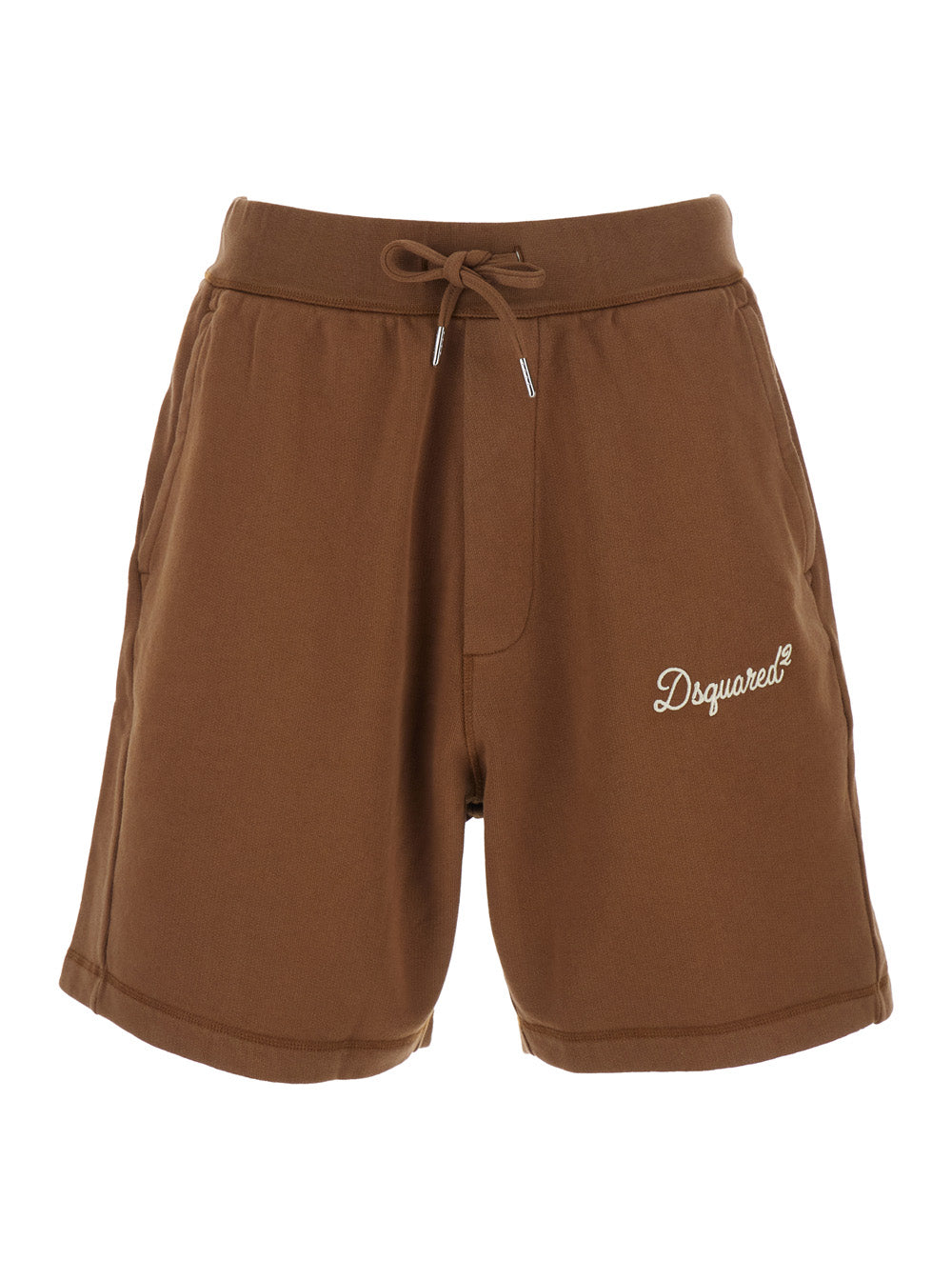 DSQUARED2 Shorts with Drawstring Waist and Logo Lettering on the Front in Brown Cotton for Women Bermuda