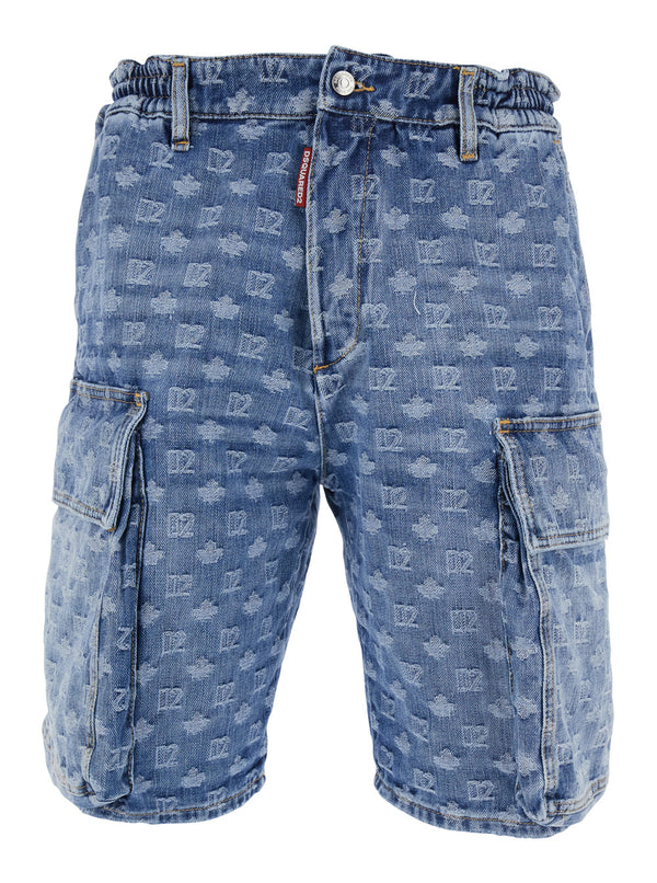 Mens Denim Five-Pocket Shorts Blue Cotton