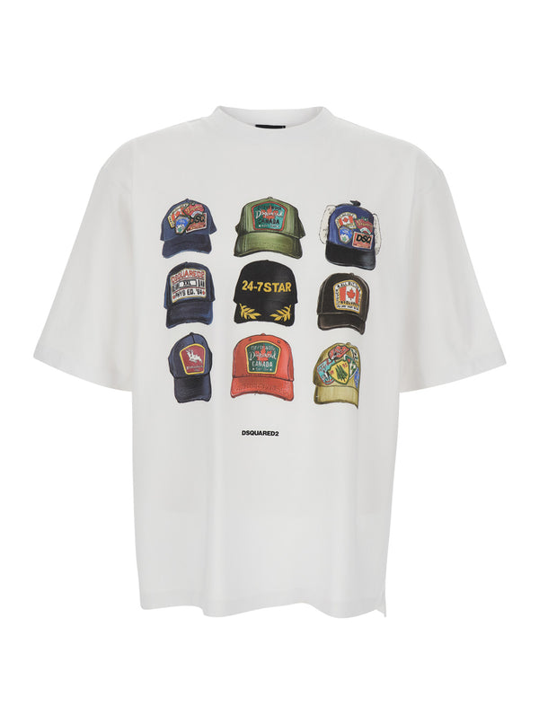 Mens T-Shirt White Front Print Cotton T-shirts