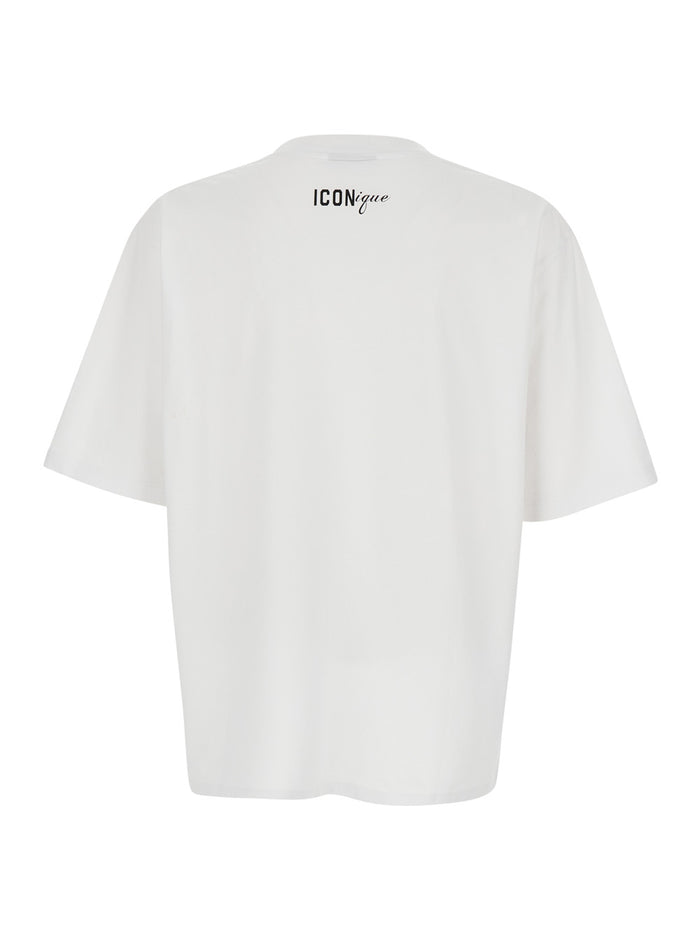 White T-shirt with Front Print and Logo on the Back for Men Cotton Tshirts Polo Shirts