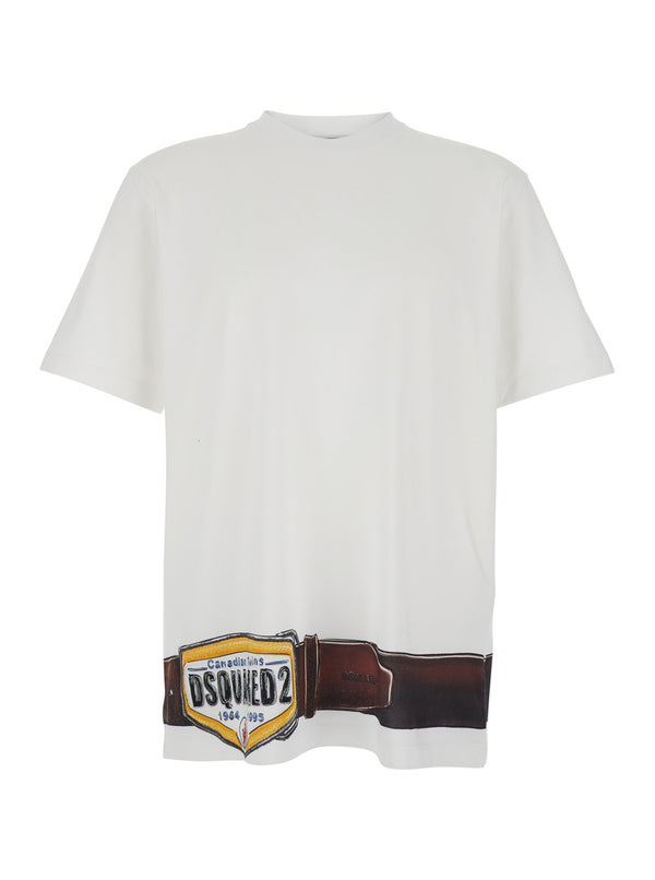 T-Shirt With Raised Collar, White Cotton T-shirts