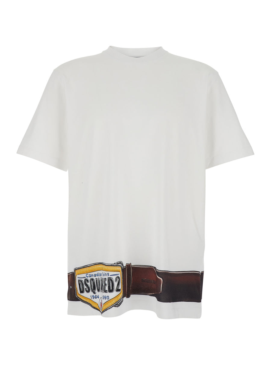 T-Shirt With Raised Collar, White Cotton T-shirts