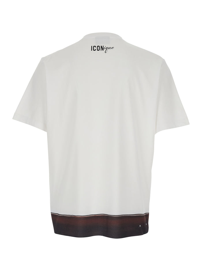 White T-shirt with Raised Collar and Front Back Print in Cotton for Men Tshirts Polo Shirts