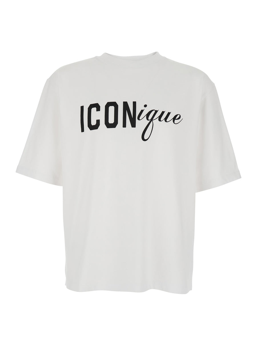 T-Shirt With Raised Collar, White Cotton T-shirts