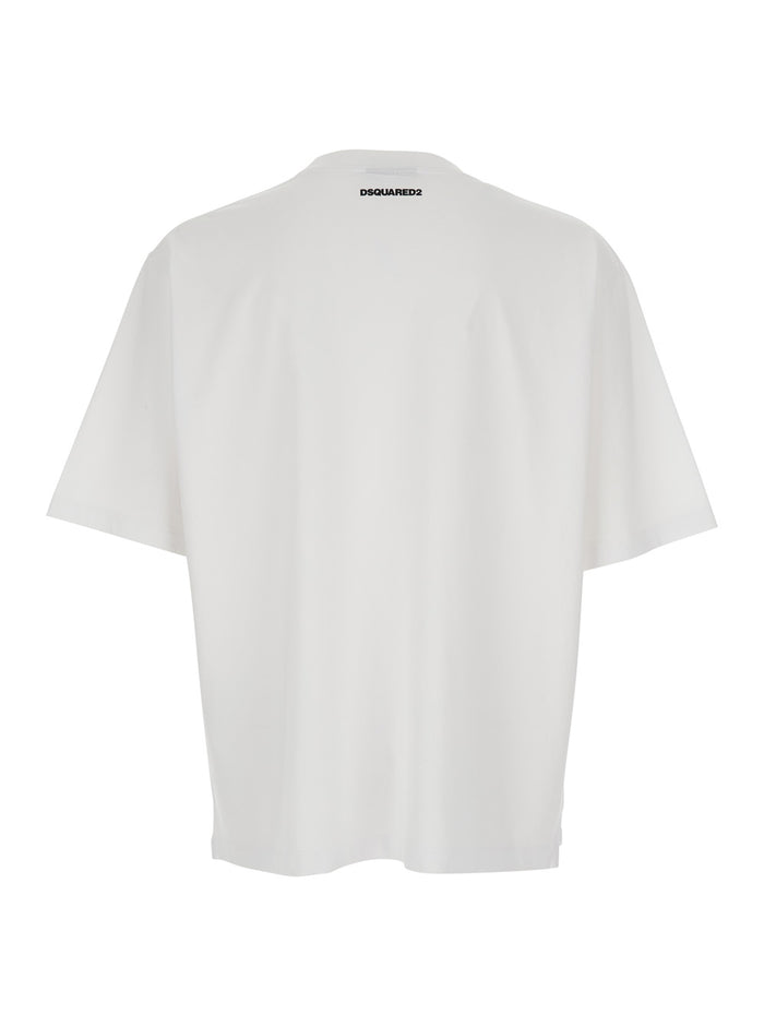 White T-Shirt with Raised Collar and Maxi Logo on the Front in Cotton for Men Tshirts Polo Shirts