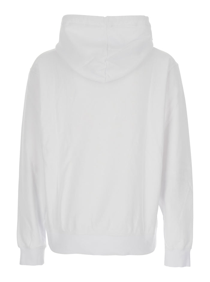 White Cotton Hoodie with Front Logo Print for Men Sweatshirts