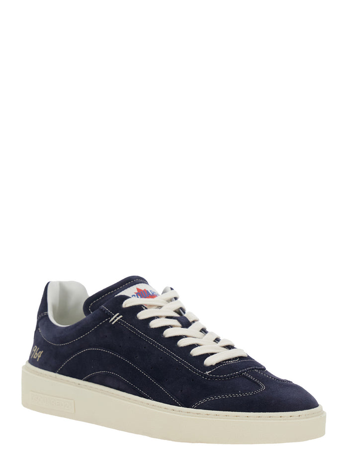 Low Top Sneaker DSQUARED2 with Logo Patch on the Tongue and Lettering Heel in Blue Suede for Men Blu Calf