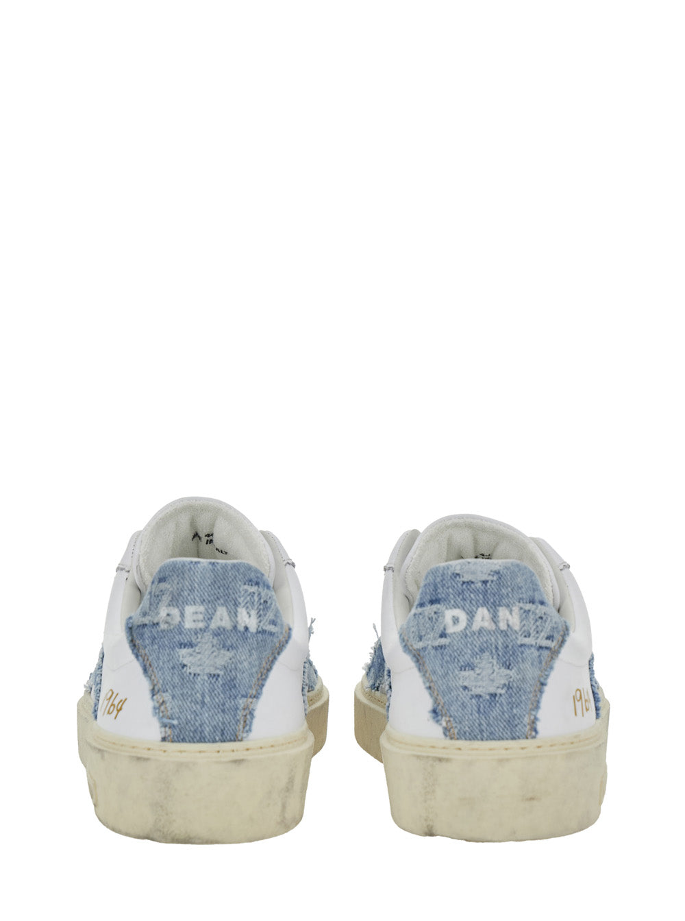 Low Top Sneaker DSQUARED2 with Denim Inserts and Worn Leather Design for Men White Calf Polyamide