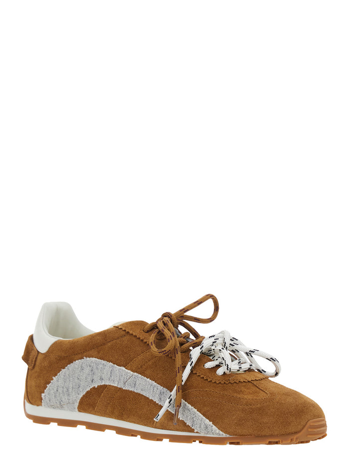DC-642 Brown Sneakers with Leather Upper Calf Polyamide Elastane
