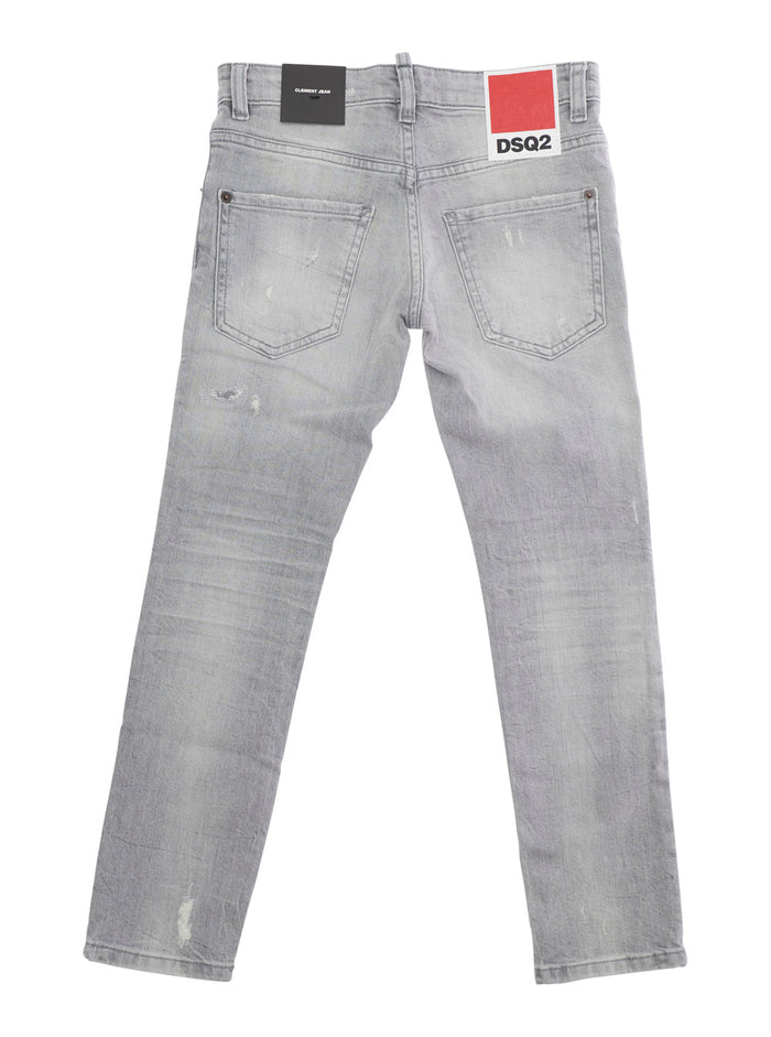 Gray Jeans with Five-Pocket Design and Logo Patch on the Back in Cotton Kids Grey Elastane
